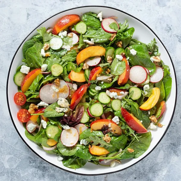 Summer Nectarine Delight Salad with Cottage Cheese & Cinnamon Agave Dressing